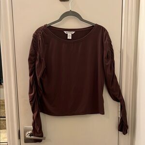 Red Ruched Long Sleeve Crop Blouse